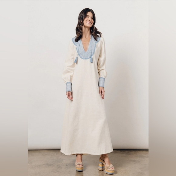 Mi Golondrina Dresses & Skirts - Mi Golondrina Beatriz Azul De Noel Caftan Maxi Dress Size Medium